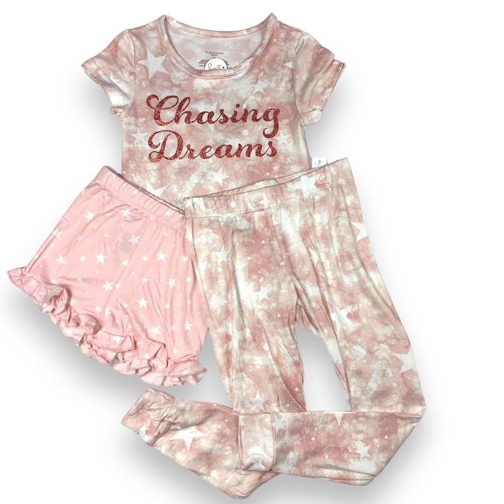 Tahari Chasing Dreams Pink 3 Piece Pajama Set Sz 5/6